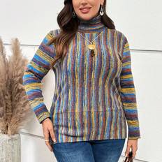 Multicoloured - Roll Neck Jumpers Shein Plus Space Dye Turtleneck Sweater