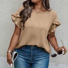 Shein Women Blouses Shein Plus Solid Ruffle Trim Blouse