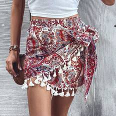 Shein Multifärgade Kjolar Shein Paisley Print Tassel Trim Knot Side Wrap Skirt