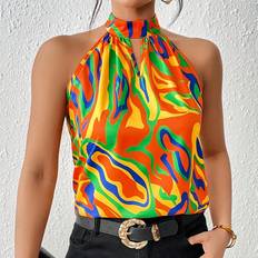 Multicolored Blouses Shein Allover Print Keyhole Neckline Halter Blouse