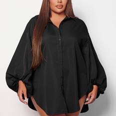 4XL - Women Shirts Shein Plus Lantern Sleeve Curved Hem Shirt