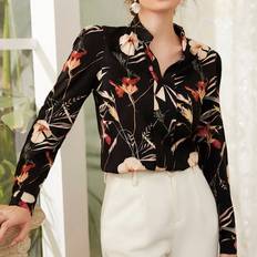 Wrap-Around Tops Shein Floral Print Notch Neck Blouse