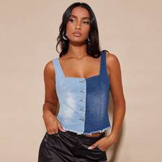 Denim Tank Tops Shein Two Tone Raw Hem Denim Tank Top