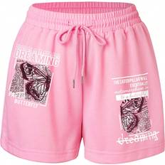 Fitness & Gym - Pink Shorts Shein Butterfly Slogan Graphic Drawstring Waist Track Shorts