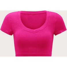 Viscose T-shirts Shein Scoop Neck Solid Crop Tee