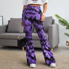 Multicolored Pants Shein Tie Dye Flare Leg Trousers