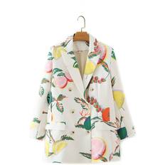 Shein Blazers Shein Fruit Print Lapel Collar Double Breasted Blazer