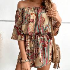 Wool Jumpsuits & Overalls Shein Paisley Print Off Shoulder Knot Front Romper