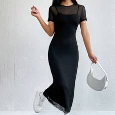 Shein Maxi DressSolid Contrast Mesh Bodycon Dress