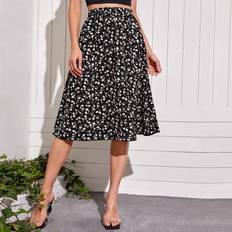 Multifärgade - Tyg Kjolar Shein Ditsy Floral Print Flare Skirt