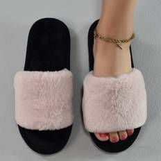 39 ⅓ Innetofflor Shein Minimalist Fuzzy Bedroom Slippers, Slip-on Pink Fashion Solid Color Women's Indoor Slippers