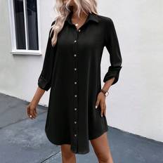 Elastane/Lycra/Spandex - Shirt Dresses Shein Solid Button Front Shirt Dress