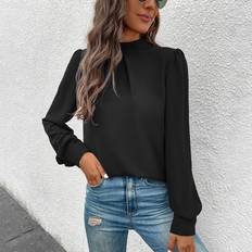 Wool Blouses Shein Mock Neck Puff Sleeve Blouse