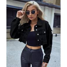 Clothing Shein Crop Raw Hem Denim Jacket