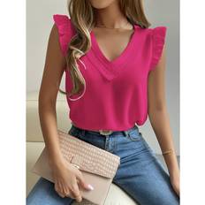 Pink - Women Blouses Shein Guipure Lace Panel Ruffle Sleeve Blouse