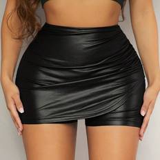 Elastane/Lycra/Spandex Skirts Shein Ruched PU Leather Skort