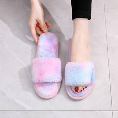 Multicoloured Slippers Shein Tie Dye Fluffy Bedroom SlippersWinter cotton slippers womens home indoor nonslip warm long plush soft slippers