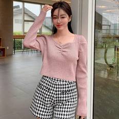 Polyvinyl Chloride Clothing Shein Solid Sweetheart Neck Ribbed Knit Sweater