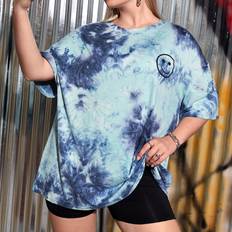 Multicolored T-shirts Shein Plus Tie Dye Expression Print Drop Shoulder Tee