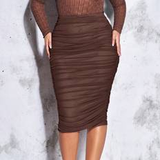 Polyester Skirts Shein Plus High Waist Ruched Mesh Pencil Skirt