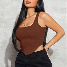 Brown Tank Tops Shein Solid Asymmetrical Hem Tank Top