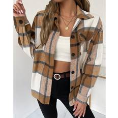 Shein Multifärgade Ytterkläder Shein Plaid Flap Pocket Drop Shoulder Coat
