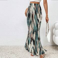 Shein Multifärgade Kjolar Shein Tie Dye Lettuce Trim Maxi Mermaid Hem Skirt