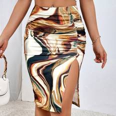 Shein Multifärgade Kjolar Shein Marble Print Split Thigh Skirt
