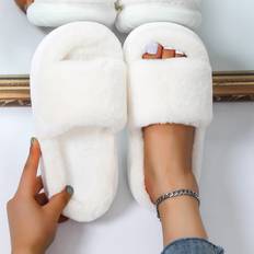 White Slippers Shein Minimalist Fuzzy Bedroom SlippersWomens EVA thickbottomed white plush platform slides casual and slipresistant bedroom slippers comfortable indoor hom