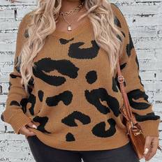 Acrylic Sweaters Shein Plus Leopard Pattern Drop Shoulder Sweater