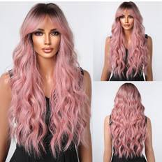 Pink Wigs Shein Long Straight Hair Long Curly Synthetic Wig With Bangs Women Woven Wigs