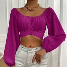 Cropped Blouses Shein Ruched Knot Back Crop Blouse