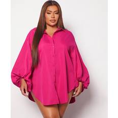 4XL - Women Shirts Shein Plus Lantern Sleeve Curved Hem Shirt