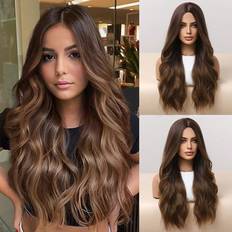 Shein Ombre Brown Big Wave Curls Long Curly Synthetic Wig For Women Natural Brunette Wigs Middle Heat Wig