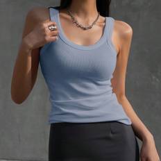 Viscose Tank Tops Shein Solid Ribbed Knit Tank Top