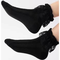 Fabric - Women Socks Shein pair Women Solid Ruffle Trim Fashion Crew Socks For Daily Life