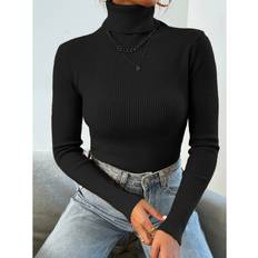 Turtleneck Sweaters - Women Shein Turtleneck Ribbed Knit Jumper Without Necklace