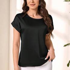 Black Blouses Shein Solid Batwing Sleeve Blouse