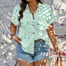 Blommiga - Dam Skjortor Shein Plus Heart Print Button-Down Shirt