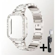 Apple watch cover Shein Women's Double Row Rhinestone Crystal Bling Protective Cover & Fashionable Band Apple Watch 8/7/6/5/4/3/2/1/Se, With Protector