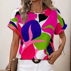 Pink Blouses Shein Allover Print Batwing Sleeve Blouse