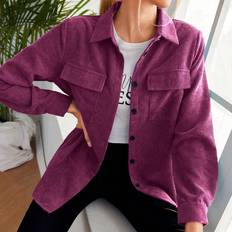 Corduroy - Women Tops Shein Flap Pocket Button Front Corduroy Shirt
