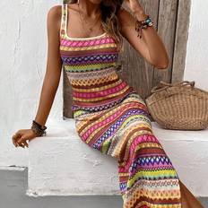 Shein Midi Dresses Shein Summer Beach Geo Printed Slit Slim Fit Slip Long Dress