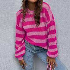 Acrylic Sweaters Shein Striped Pattern Drop Shoulder Jumper