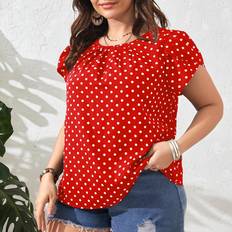 Red Blouses Shein Plus Polka Dot Print Petal Sleeve Blouse