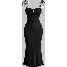 Black - Slip Dresses Shein Tie Shoulder Ruched Bust Tie Front Cami Dress