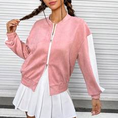 Bomber Jackets - Pink Shein Two Tone Drop Shoulder Zip Up Bomber Jacket