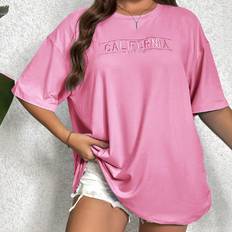 Shein Plus Letter Embroidery Drop Shoulder Tee