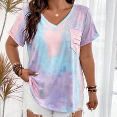 Batik Överdelar Shein Plus Tie Dye Cutout Pocket Patched Tee