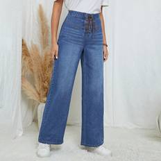 Modal Jeans Shein Lace Up Front Wide Leg Jeans